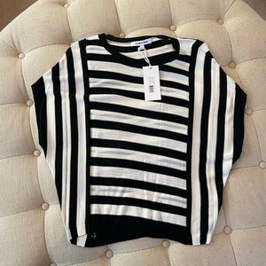 Elizabeth and James black and white stripes cap sleeves women’s sweater